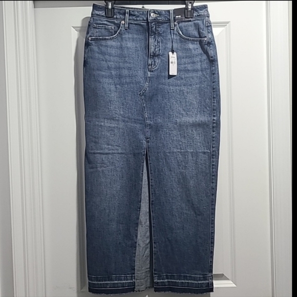 Express High Waisted Front Slit Maxi Denim Skirt - Picture 3 of 7